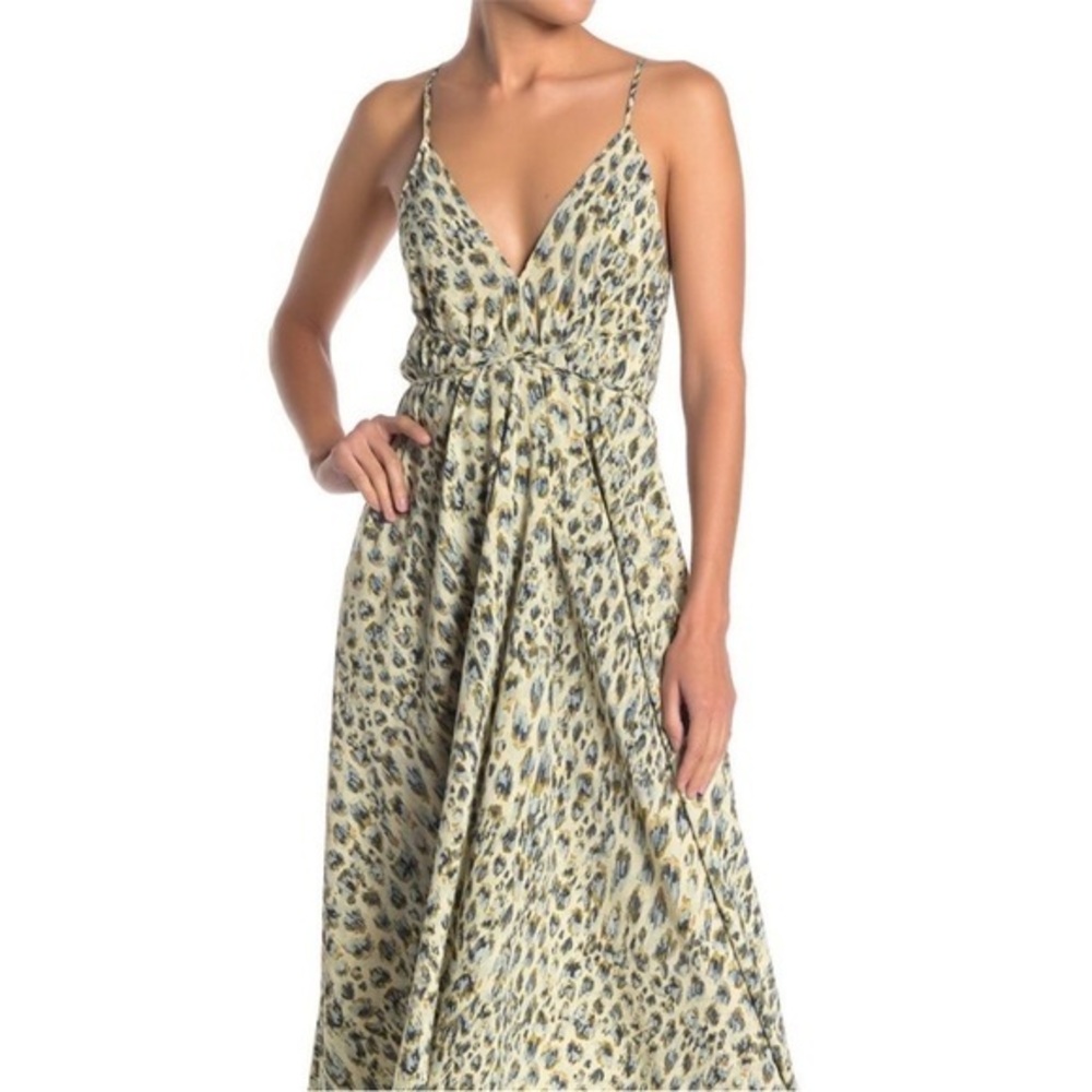 Love Stitch Sharkbit Leopard Print Boho Maxi Dress Backless Grey Medium Large